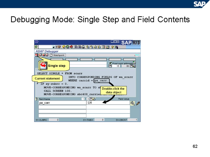 62 Debugging Mode: Single Step and Field Contents